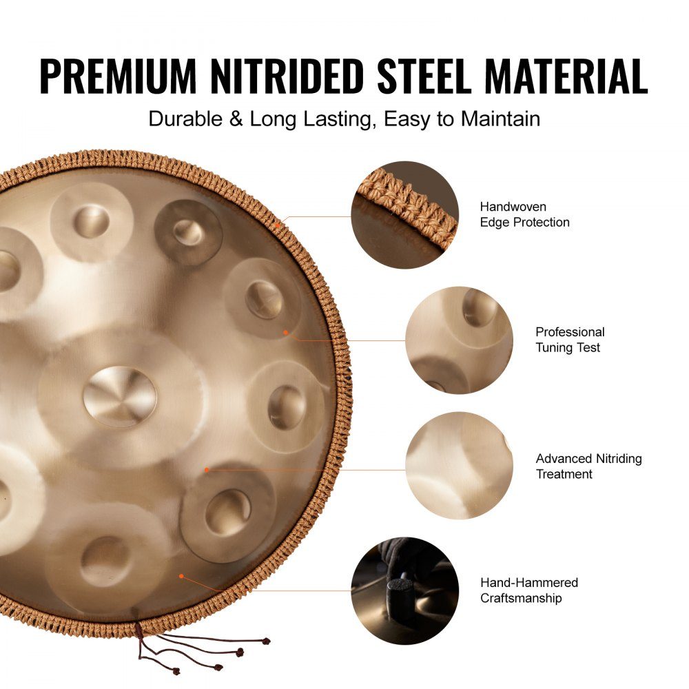 Handpan 55cm 10 Notes D Minor Hand Drum Drum Instrument with Mallets 432Hz Handpan Stand and Carry Bag Healing Steel Sound Drum Percussion Instruments for Adults and Beginners