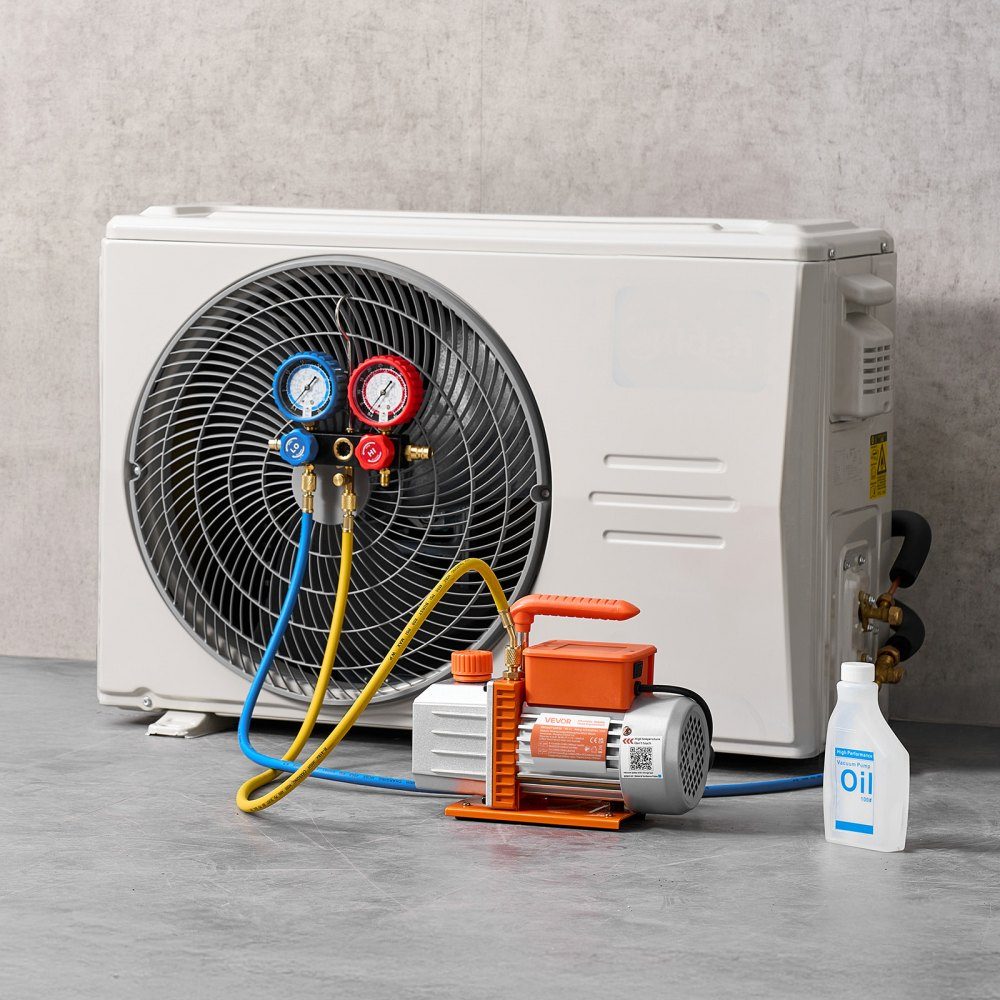 Vacuümpomp met manometer 4,5 CFM 127 l/min 250 W 1-traps draaischuifvacuümpomp manometerset voor R134a, R22, R410a, R1234YF en R32 met draagtas voor auto-airconditioner