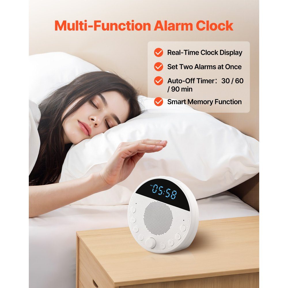 Sleep Aid, White Noise Device, 18 Music Tracks, 7 Color Night Light, 6-in-1 White Noise Sound Device with Dual Alarms, APP, Auto Off Timer and Memory Function