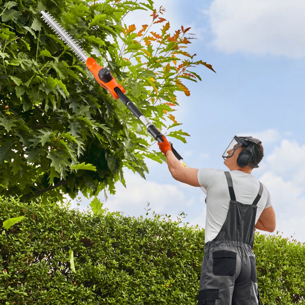Heckenschere Akku, 1200 U/min, 199-248 cm ausziehbar, Heckenschere für hohe Äste, 20 V Akku, kabellose elektrische Heckenschere mit 51 cm Klinge, 5 Winkel verstellbar für Hof und Garten