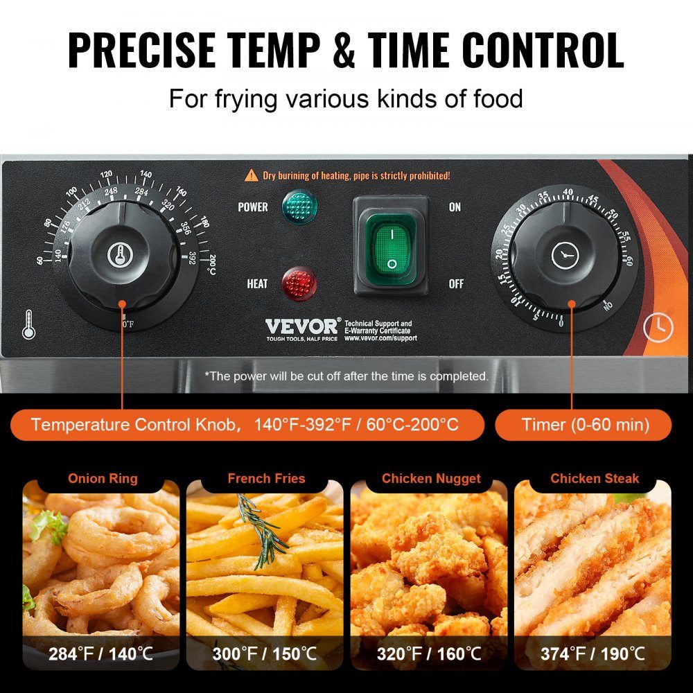 Commercial Deep Fryer, 1500W Electric Deep Fryer with Basket, 9L Stainless Steel Deep Fryer with Time and Temperature Control, Overheat Protection, Deep Fryer for Kitchen, Restaurant, Cafe, Bar