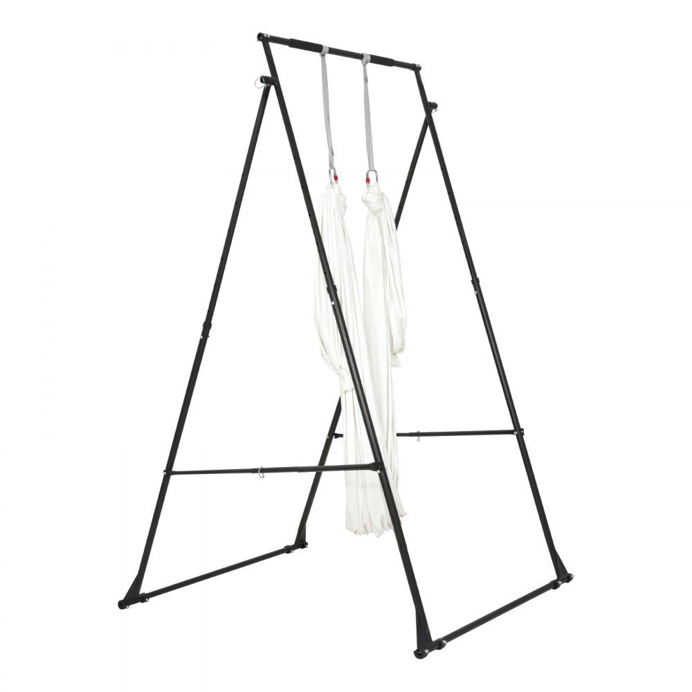 Aerial Yoga Frame Schommelstandaard met 6 m yogahangmat (wit) en Max. 200 kg laadvermogen, driehoekige structuur en EVA-schuim, horizontale aanpassing op 4 niveaus en verticale aanpassing op 6 niveaus