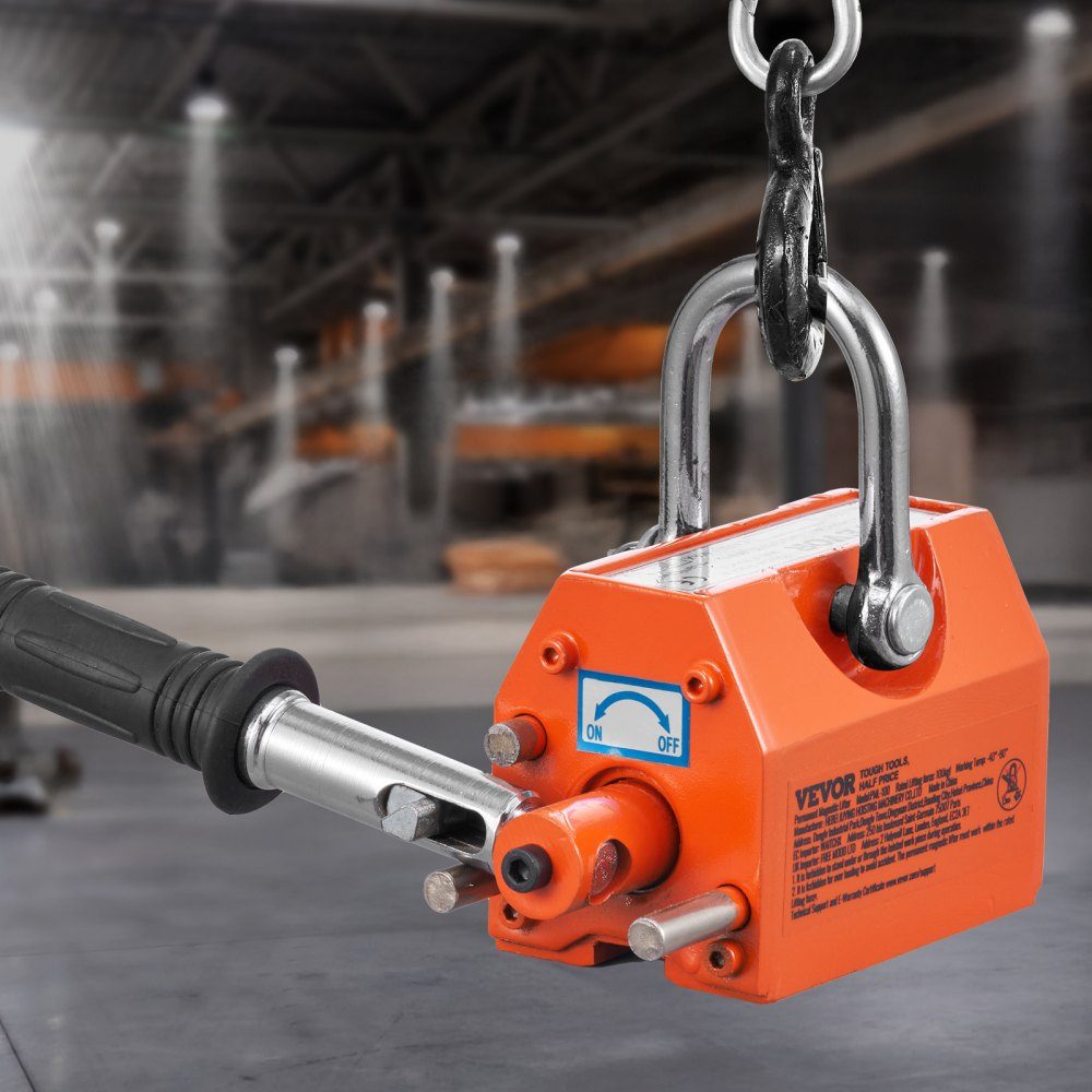 Load lifting magnet, crane magnet (100kg load capacity, 250kg pulling force, -40 to 80℃), hand controlled fork lifting magnet lifter, magnetic lifter, yellow neodymium lifting magnet tool