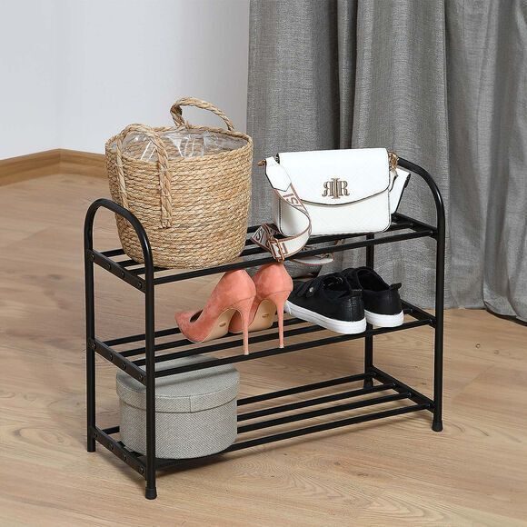 Schuhregal 63,5 x 25,5 x 50 cm schwarz 3 Einlegeböden