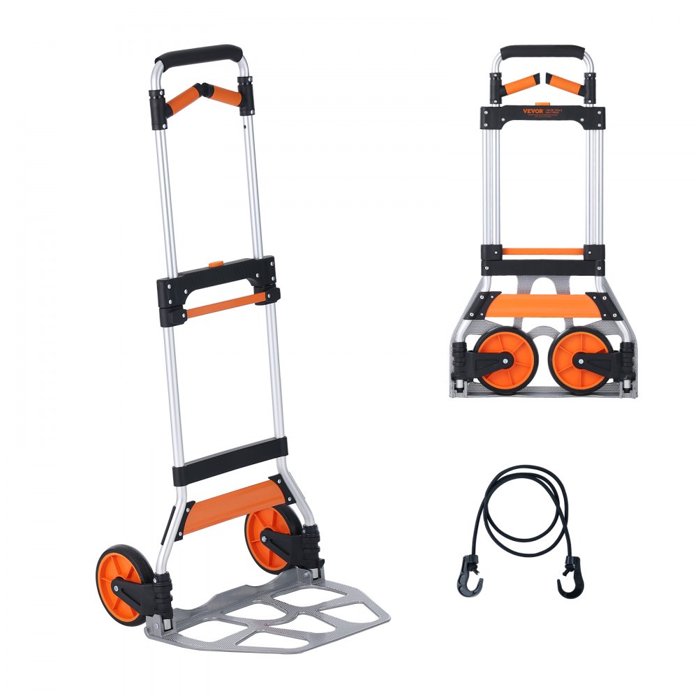 Diable pliable 140 kg Chariot de transport en plastique en alliage d'aluminium Chariot empilable avec poignée réglable Chariot pliable 900-1109 mm avec corde de tension incluse Taille compacte pour le stockage Diable pliable 140 kg Chariot de transport en plastique en alliage d'aluminium Chariot empilable avec poignée réglable Chariot pliable 900-1109 mm avec corde de tension incluse Taille compacte pour le stockage