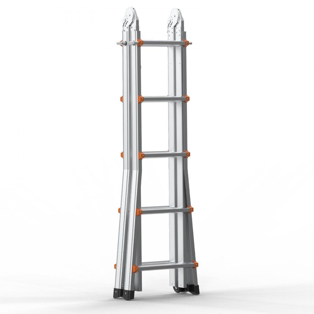 Telescopic A-Frame Ladder 5120mm Compact Aluminum Extension Ladder Multifunctional Folding RV Ladder for Homework Stairs Indoor Outdoor Roofs 150kg Load Capacity