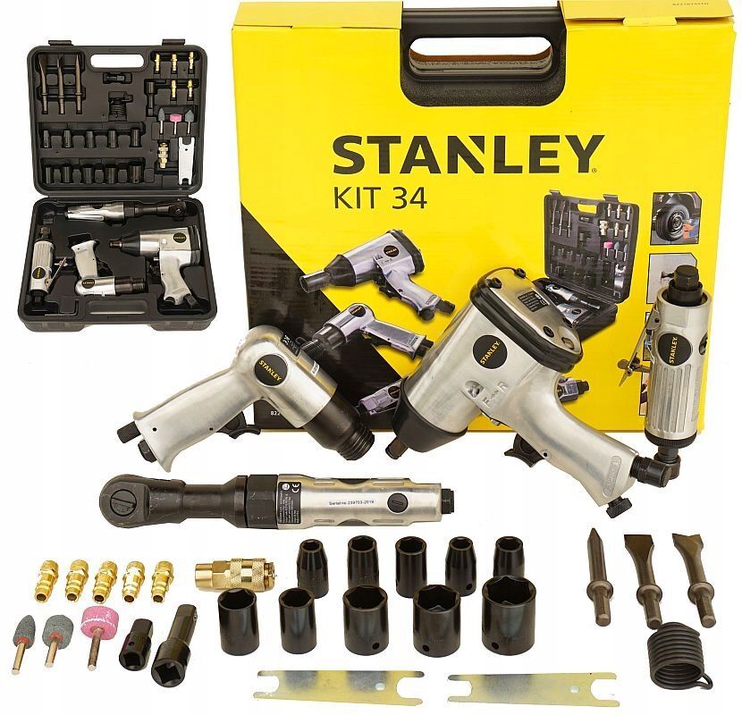 STANLEY PNEUMATIC KIT KOMPRESOR Zestaw sprężonego powietrza 34 sztuki STANLEY PNEUMATIC KIT KOMPRESOR Zestaw sprężonego powietrza 34 sztuki