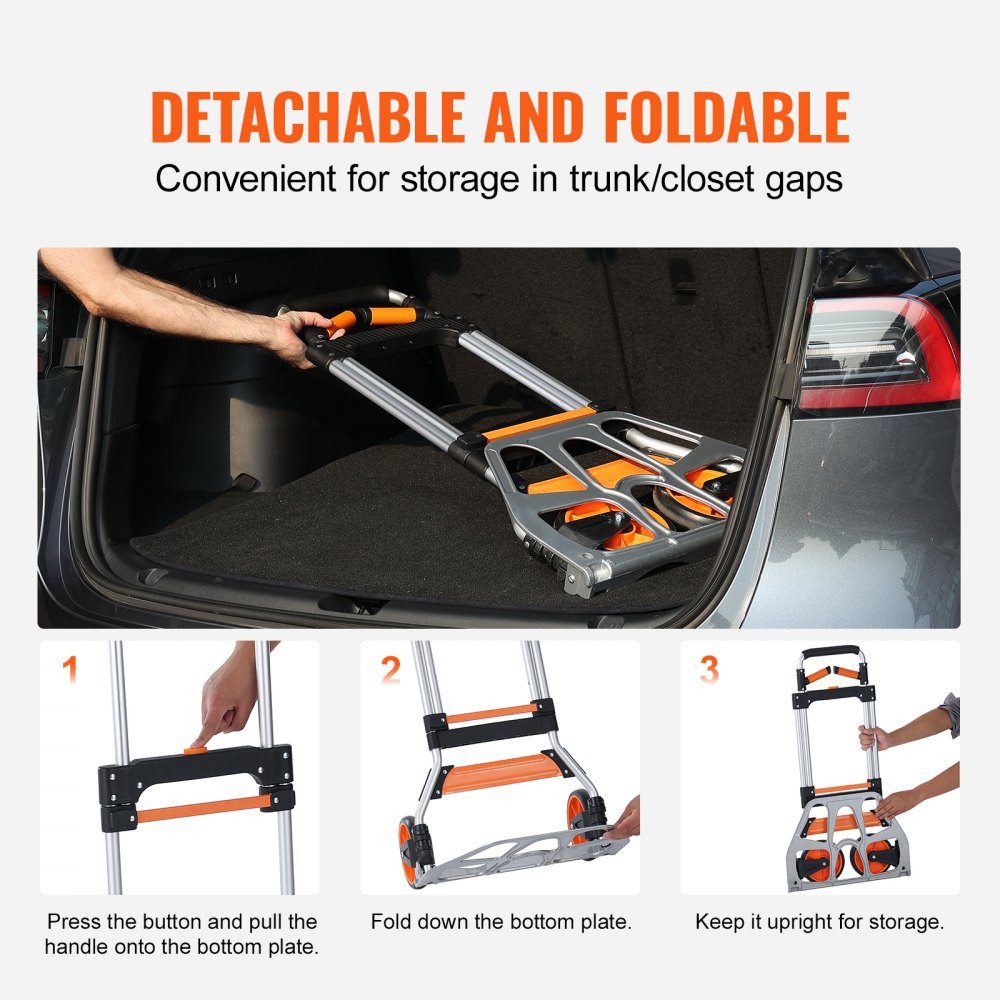 Folding Sack Truck 140kg Aluminum Alloy Plastic Transport Trolley Stacking Trolley with Adjustable Handle 900-1109mm Foldable Trolley with Tension Rope Included Compact Size for Storage