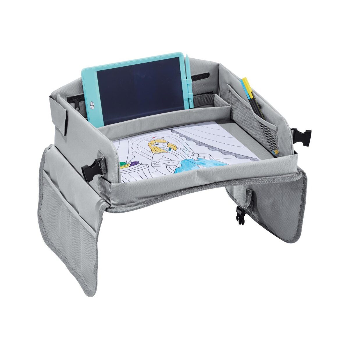 ULTIMATE SPEED® Tragbarer Reise- und Gaming-Tisch mit integriertem Tablet-Halter (Grau)
