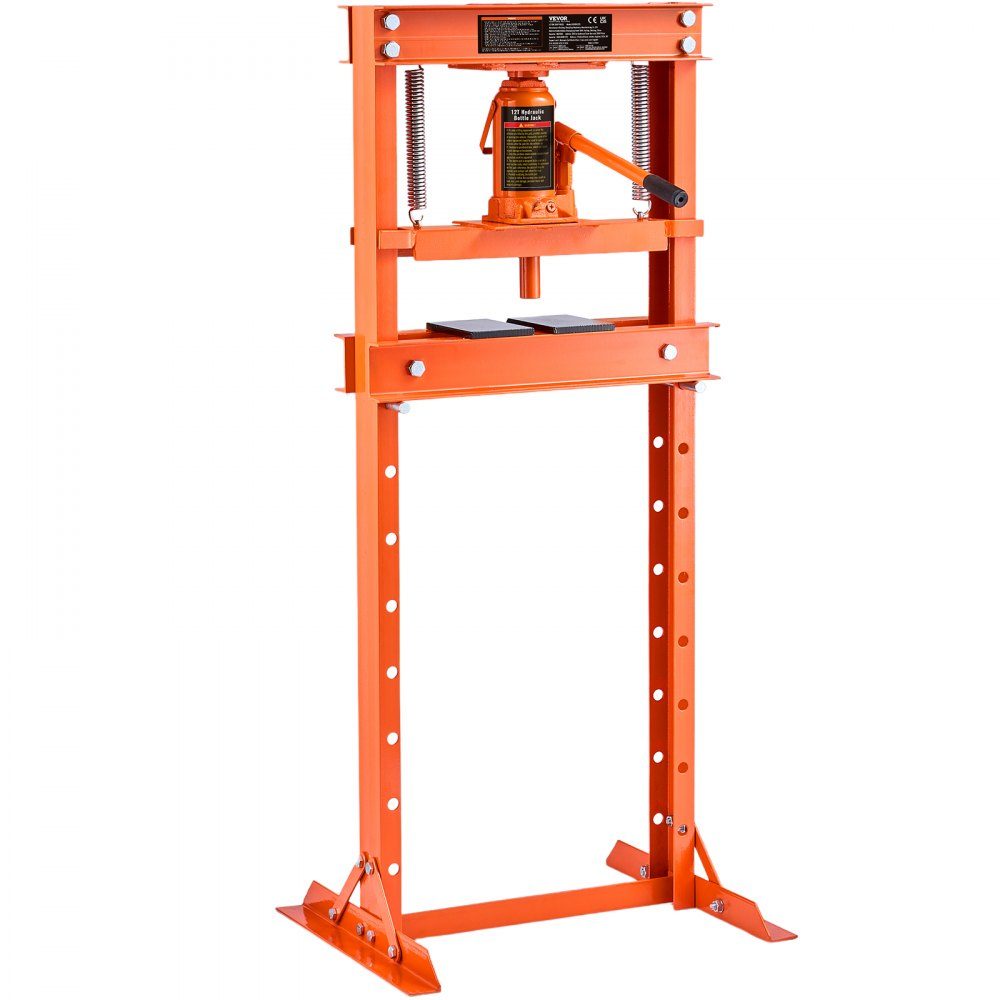 Workshop Press Hydraulic Press 12T Car Frame Press Orange 40-705mm Manual Bearing Press Carbon Steel Workshop Press for Car Bushings, Ball Joints, U-Joints etc