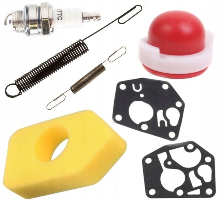 Jeu de pièces de rechange d'origine Briggs & Stratton pour tondeuses à gazon (filtre à air, membrane, pompe, ressort, bougie d'allumage) - Classic, Sprint, Quatro