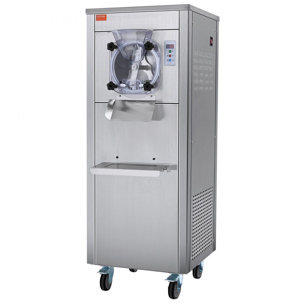Komercyjna maszyna do lodów, wydajność 18 l/h, maszyna do lodów twardych o jednym smaku z kółkami, cylinder ze stali nierdzewnej 6 l, panel LED, automatyczne chłodzenie wstępne z czyszczeniem, do barów z przekąskami w restauracjach