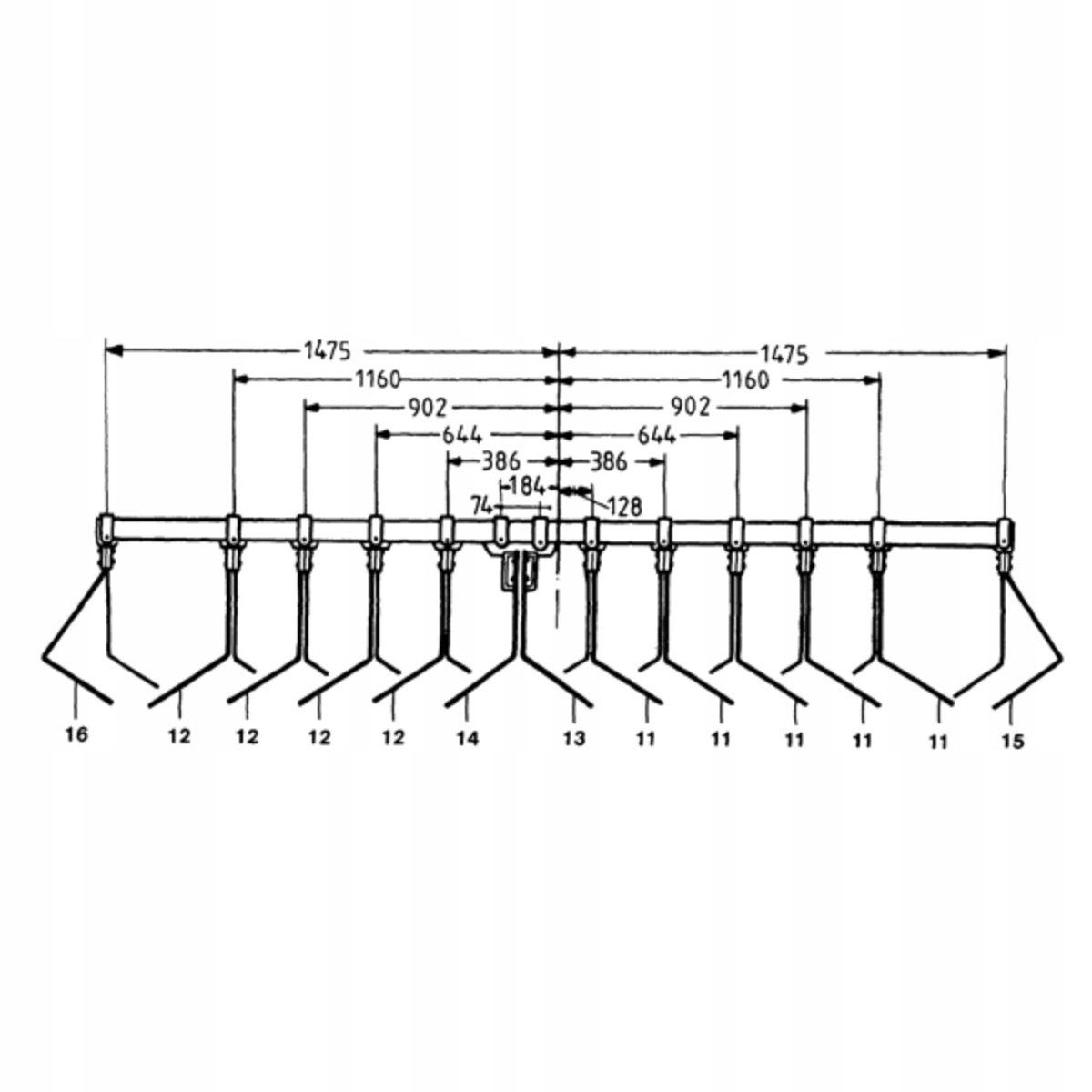 Set of harrow fingers 24 tines of the AMAZONE D8 seed drill 3m set 3820300
