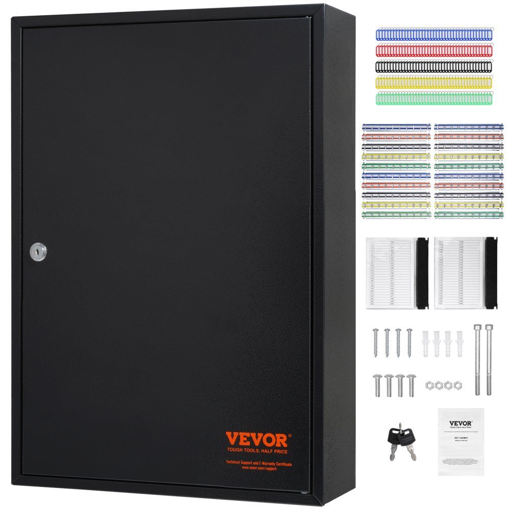 Schlüsselschrank, Schlüsselkasten, 200 Schlüssel, schwarzer Schlüsselkasten, Schlüsseltresor, verstellbarer, abschließbarer Schlüsselschrank mit 20 Schlüsselhaltern, 2 Schlüsseln und 4 Karteikarten
