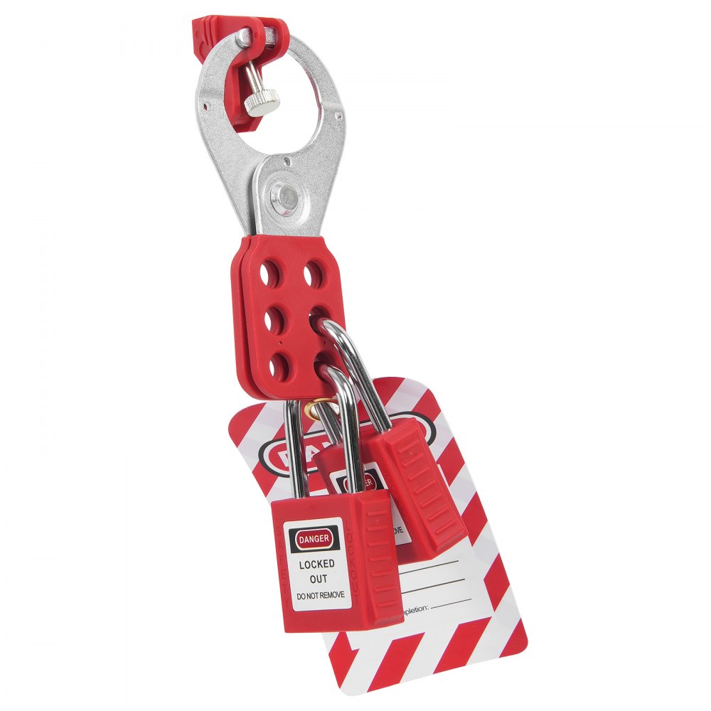 Elektrische vergrendeling Tagout-set, 47-delige Loto-beveiligingsset met hangsloten, grendels, tags, nylon riemen, stekkervergrendelingen, stroomonderbrekervergrendelingen en draagtas