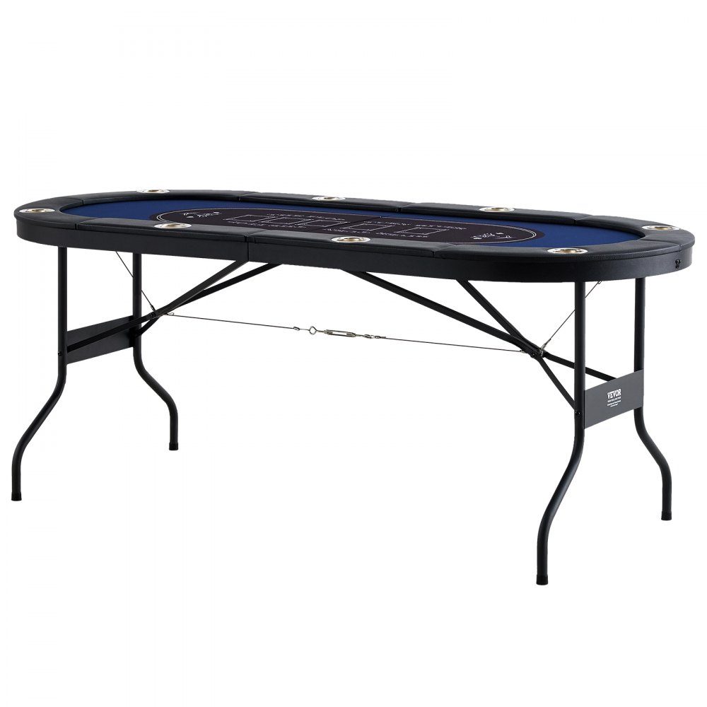 Casino Pokertafel Klaptafelpoten 1830 x 820 x 720 mm (L x B x H) Opvouwbare pokertafel Zwart Blauw Poker Pad Klaptafel voor 8 spelers Pokertafel met stofkap Draagbaar