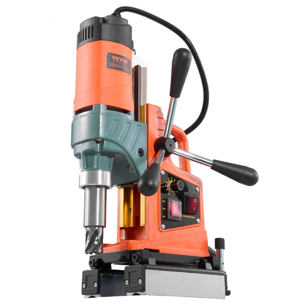 Perceuse magnétique 1400 W 50 mm de diamètre, direction réversible, perceuse magnétique pour surfaces métalliques, carottier électrique avec 11 forets pour bricolage industriel, orange Perceuse magnétique 1400 W 50 mm de diamètre, direction réversible, perceuse magnétique pour surfaces métalliques, carottier électrique avec 11 forets pour bricolage industriel, orange