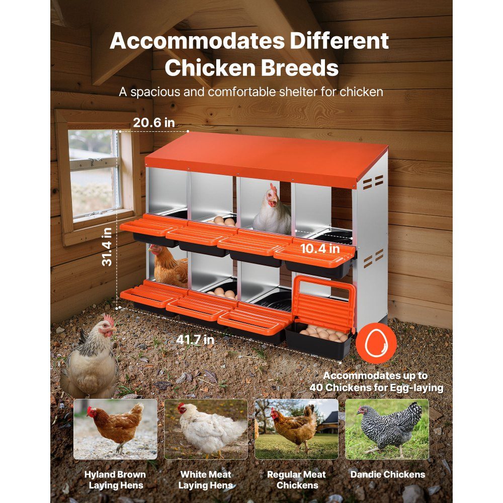 2-tier laying nest 1060x525x800mm, 8 compartments, metal chicken nest with protective collecting lids, poultry nests, roll-off nest, ideal for hens, ducks, chickens & other poultry