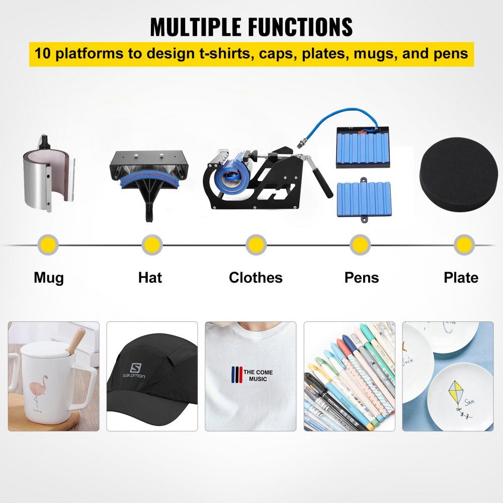 Heat Press 38x30cm Transfer Press 10 in 1 T-Shirt Press Red Textile Press Hot Press 360 Degree Rotating Multifunctional Sublimation Machine