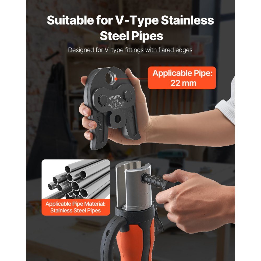 V22-Pressbacke, 22-mm-Presszange für V-Typ-Edelstahlrohre, Crimpbacken aus Stahl, kompatibel mit Standard-Presswerkzeugen, ideal für Heizungs-, Lüftungs- und Klimaanlagen, Gasleitungen