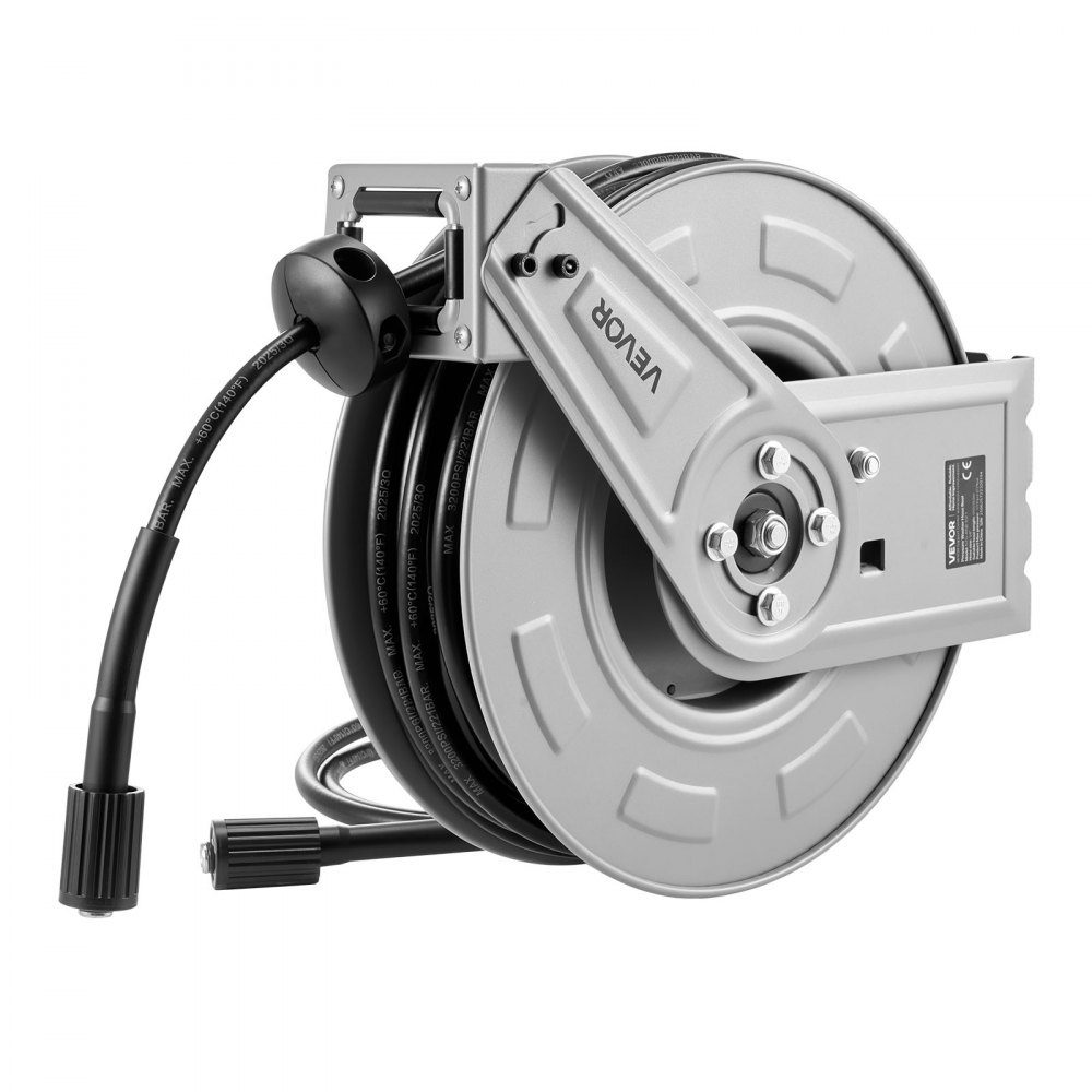 Hochdruckreiniger-Schlauchaufroller, 19,8 m x 6,35 mm, Stahlschlauchaufroller, 220 bar max. automatische Rückwicklung, flexible Wand-/Bodenmontage für Autowaschanlage, Gartenbodenreinigung