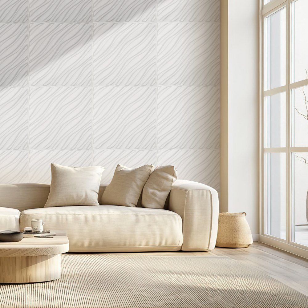 Lot de 12 panneaux muraux 3D en PVC 50 x 50 cm - Panneaux muraux minimalistes modernes - 2,97 m² - Design d'intérieur pour chambre à coucher, salon, salle de jeux - Blanc mat