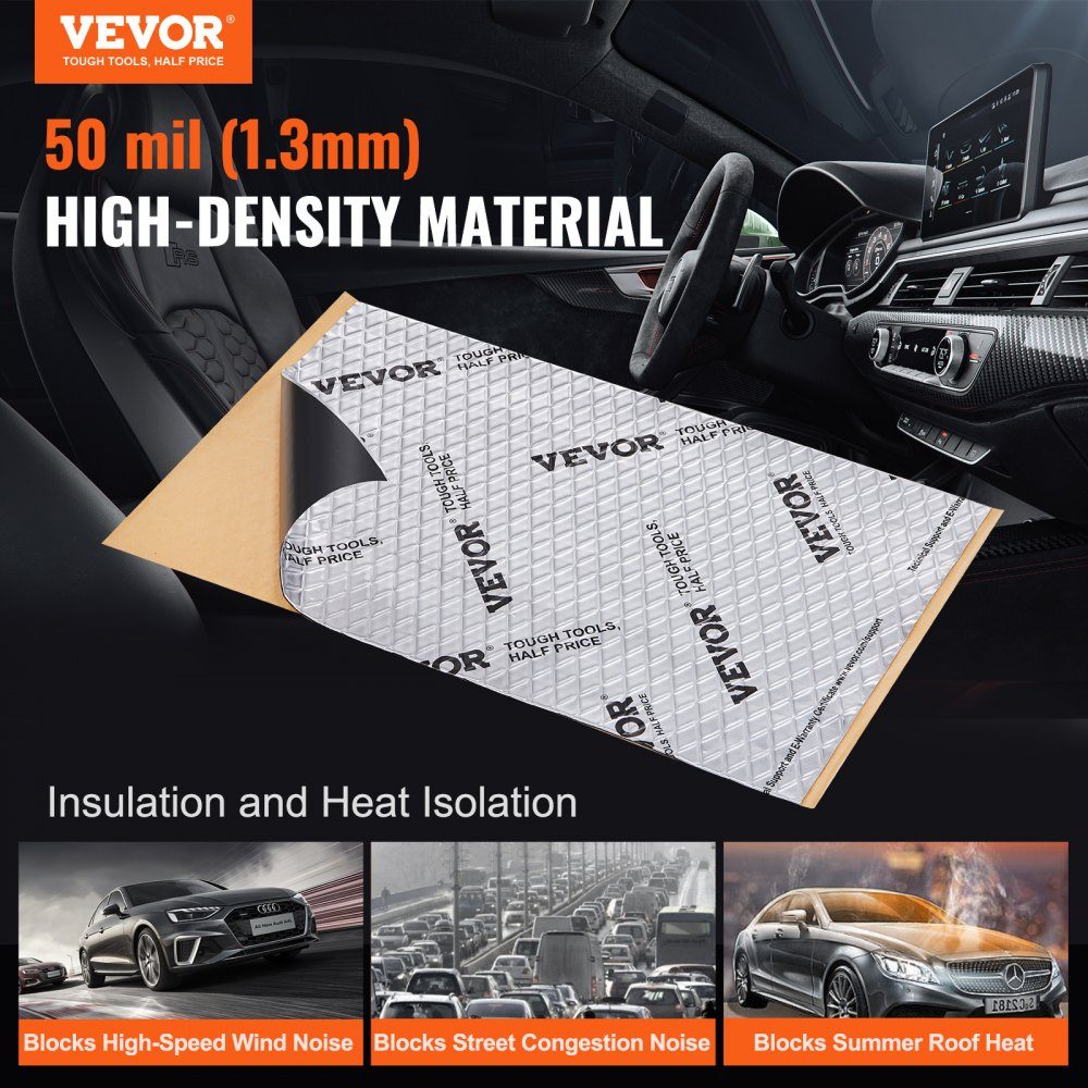 Lot de 47 tapis d'isolation pour voiture, 4,8 m², tapis anti-battement, 248,9 x 398,8 mm, isolation du véhicule, 50 mil (1,3 mm) d'épaisseur, tapis d'isolation phonique en feuille d'aluminium, résistant à la chaleur, isolation phonique, isolation phonique