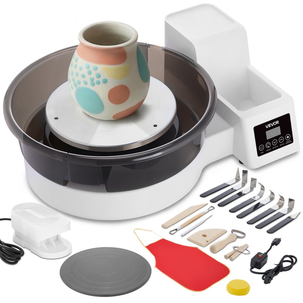 Elektryczne koło garncarskie 450 W, tokarka do ceramiki 28/36 cm Gramofon, koło ceramiczne z pedałem i regulacją prędkości 30-300 obr./min i zdejmowaną umywalką, dla początkujących DIY Clay Art, biały