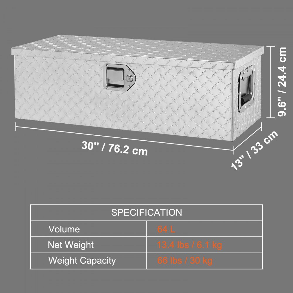 762 x 330 x 244 mm gereedschapskist voor vrachtwagenbed, afsluitbare 64 l vrachtwagenkist gereedschapskist opslag gereedschapskist, 30 kg draagvermogen gereedschapskist organizer voor camper, auto enz.
