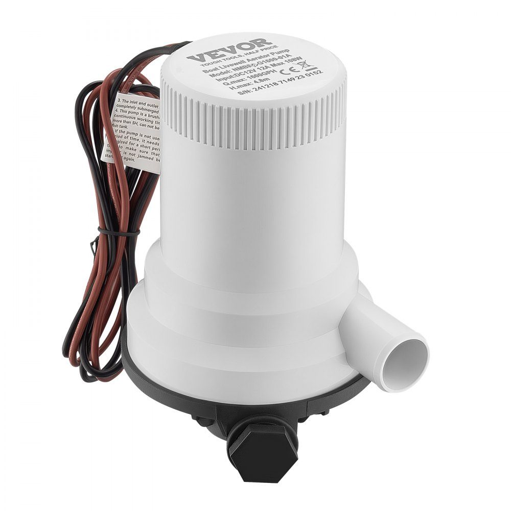 Pompe d'aération de vivier droite 12 V 1600 GPH pour bateaux avec double entrée, boîtier ABA, cartouche de moteur amovible, pompe d'aération de vivier résistante à la corrosion pour eau douce et eau salée
