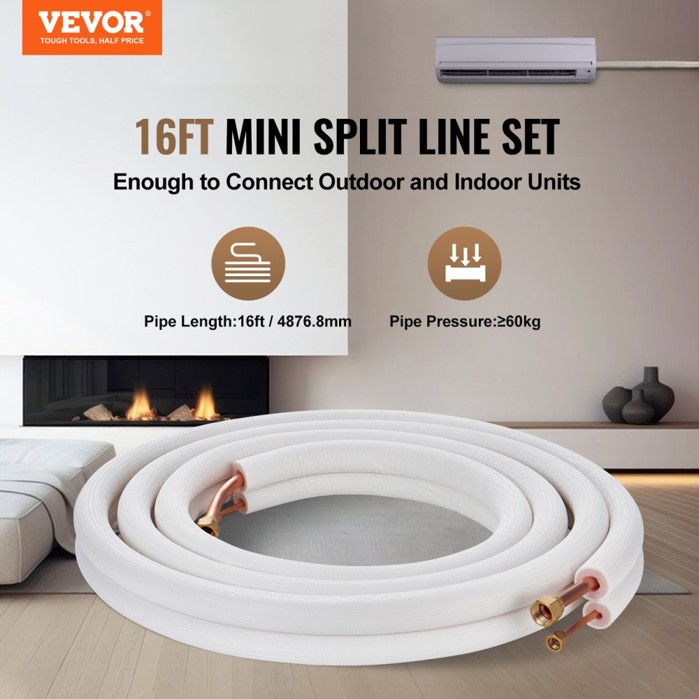 4876,8 mm Mini-Split-Line-Kit, 6,4 und 12,7 mm Außendurchmesser, Kupferrohre und dreischichtige Isolierung, für Klimaanlagen oder Wärmepumpenausrüstung und HVAC mit umfangreichem Zubehör 4876,8 mm Mini-Split-Line-Kit, 6,4 und 12,7 mm Außendurchmesser, Kupferrohre und dreischichtige Isolierung, für Klimaanlagen oder Wärmepumpenausrüstung und HVAC mit umfangreichem Zubehör
