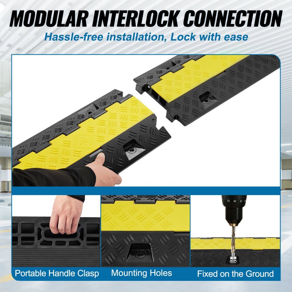 Tapis de protection pour câbles Goulotte de câble noire Goulotte de câble extérieure 91,8x25x4,3 cm 1x pont de câble protection contre les débordements pont de tuyau de câble 2 canaux rampe de 10 000 kg