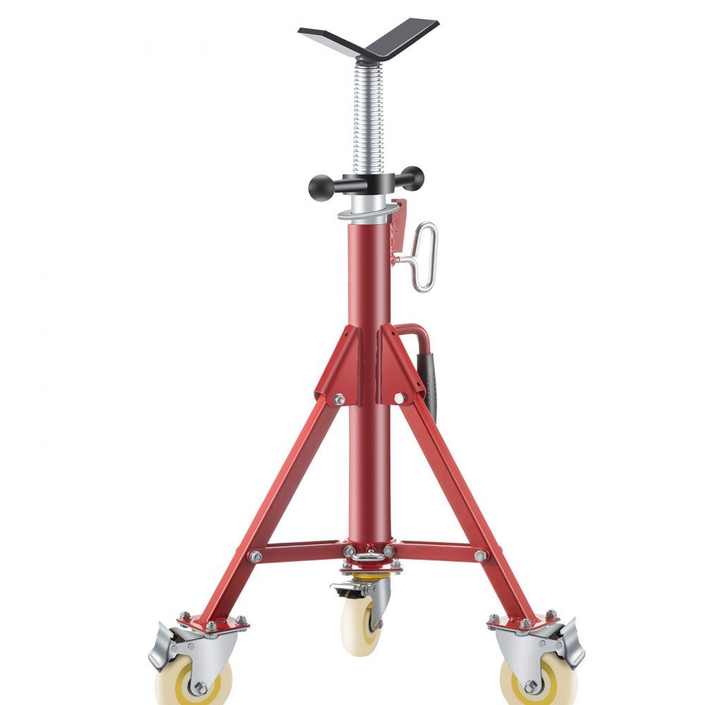 Modell 1107A Klappbare Rohrstütze mit V-Kopf, Rohrstütze mit 400 kg Tragfähigkeit / 0,32 - 30,48 cm Rohrkapazität, Rohrständer 71 - 131 cm verstellbar, Rohrständer aus Stahl mit Rollen