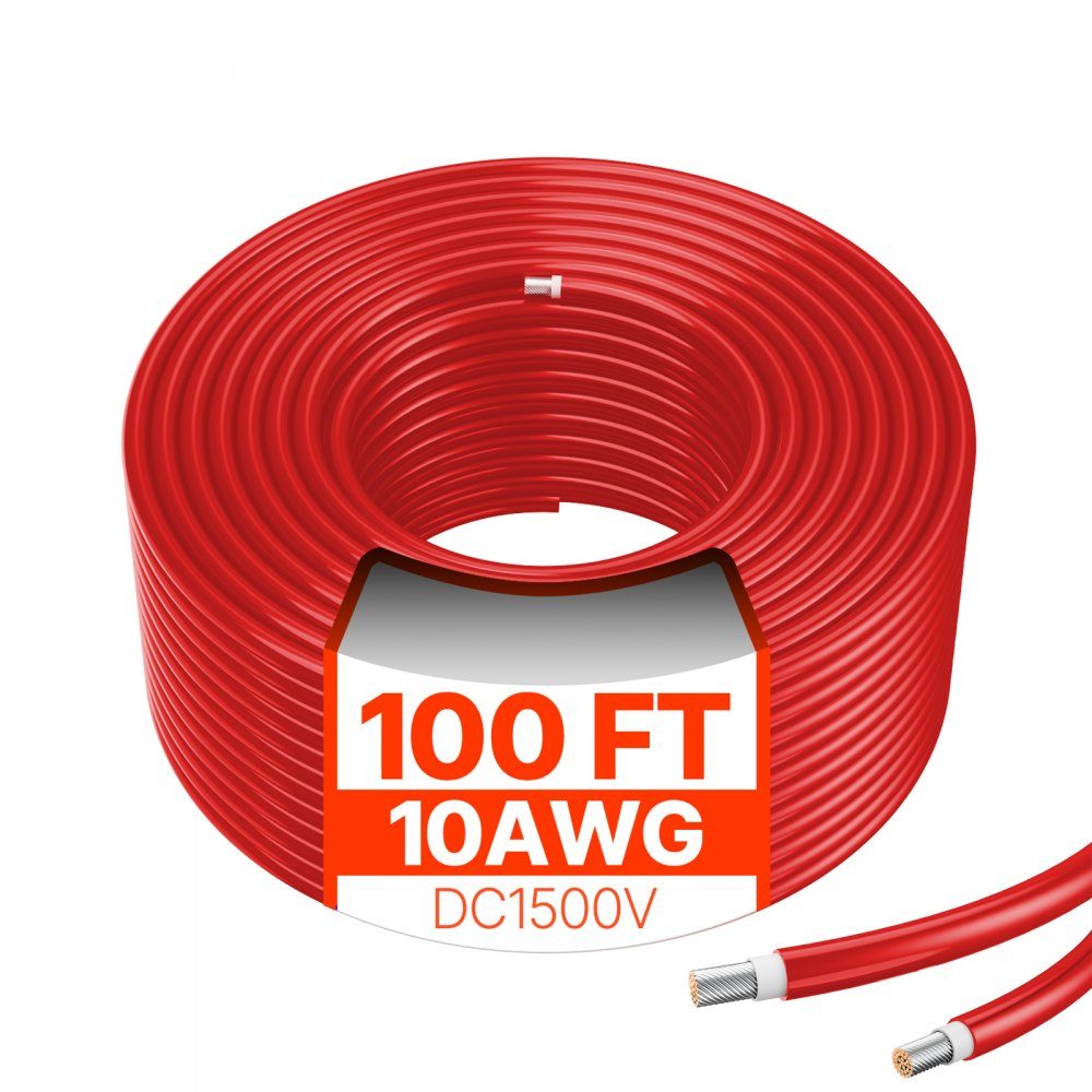 100ft Solar Cable, Solar Panel Extension Cable, 10AWG Cable, IP67 Waterproof PV Cable for Home Solar Panels, -40 to 105℃, Ships and RVs, Red