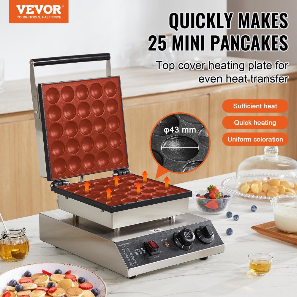 Mini Pancake Machine, Commercial Dutch Mini Pancake Machine, 25pcs, 43mm Diameter, Dorayaki Baking Machine, 1700W, Temperature and Time Control, in Kitchens, Cafes and Restaurants