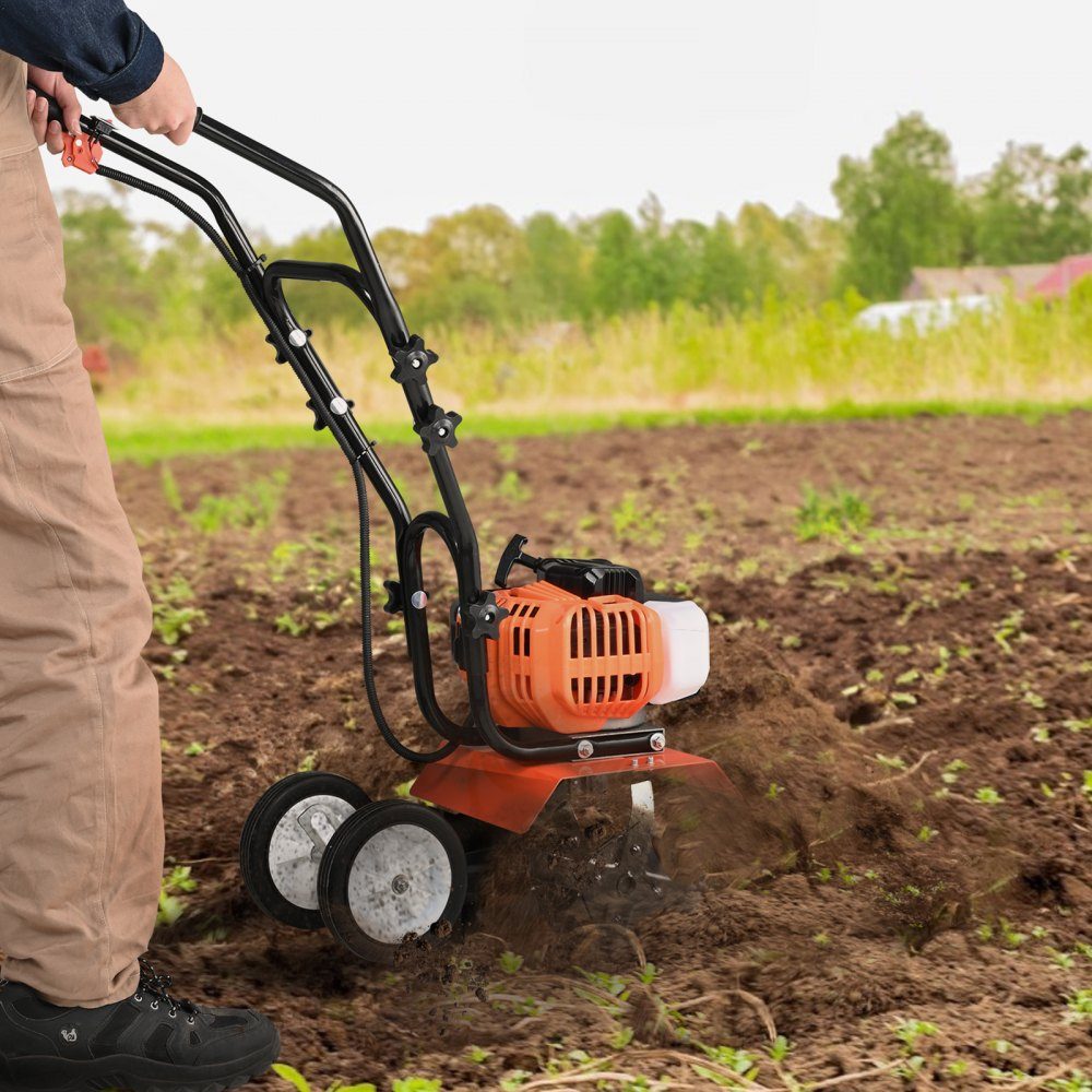 Gartenfräse, 43 CC Hubraum, gasbetriebene Motorhacke, 300 mm Bearbeitungsbreite, Motorfräse, 100 mm Bearbeitungstiefe, Bodenhacke, Stahlbearbeitungsmesser, Bodenfräse, 1110 x 448 x 910 mm, Grubber