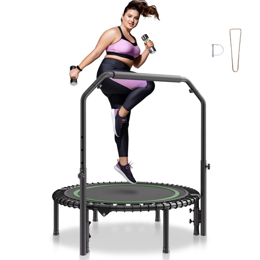 Mini trampoline pliable fitness rebondeur 1027 mm, trampoline d'entraînement résilient 150 kg, trampoline de sport rebondeur mini trampoline trampoline de jardin avec poignée en mousse réglable en hauteur sur 4 niveaux