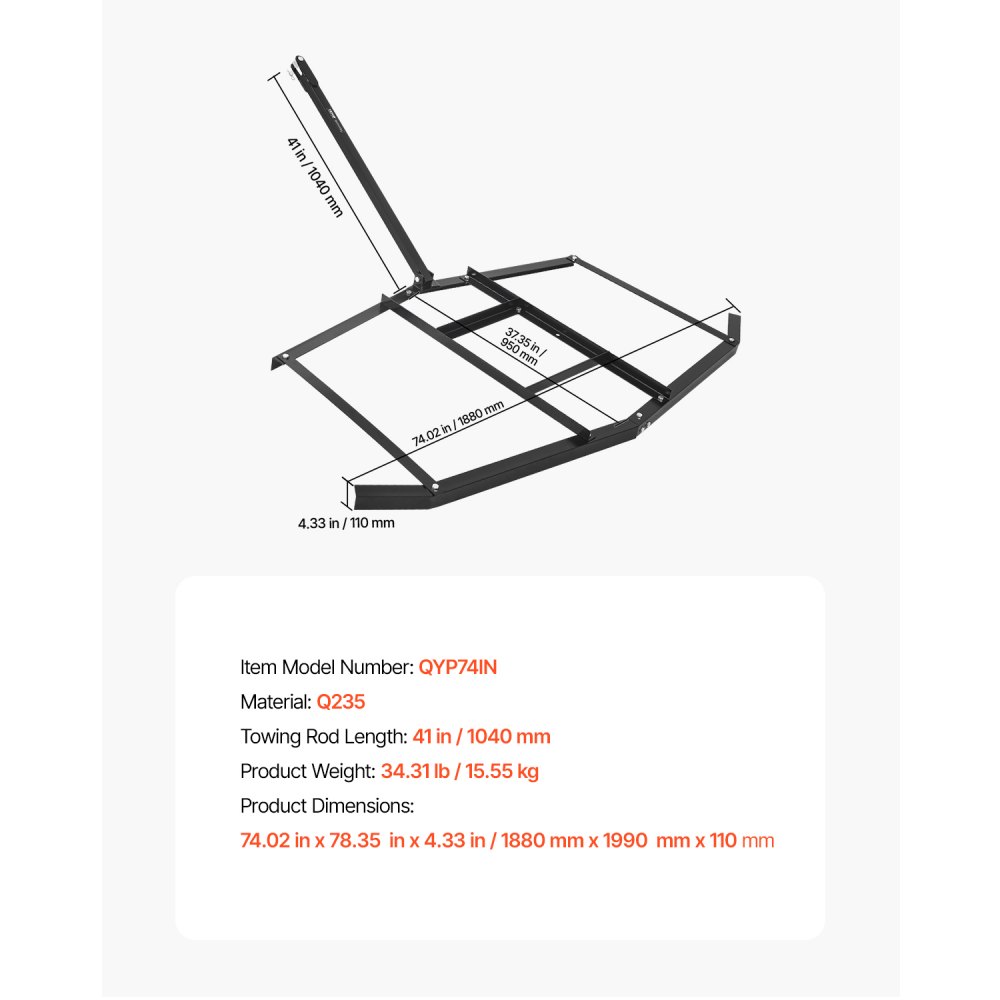 Drag Harrow 188 x 199 x 11 cm Meadow Harrow Lawn Tractor Made of Q235 Steel with Adjustable Bars and Pin Coupling Lawn Tow for ATVs, UTVs, Garden and Lawn Tractors Drag Harrow 188 x 199 x 11 cm Meadow Harrow Lawn Tractor Made of Q235 Steel with Adjustable Bars and Pin Coupling Lawn Tow for ATVs, UTVs, Garden and Lawn Tractors