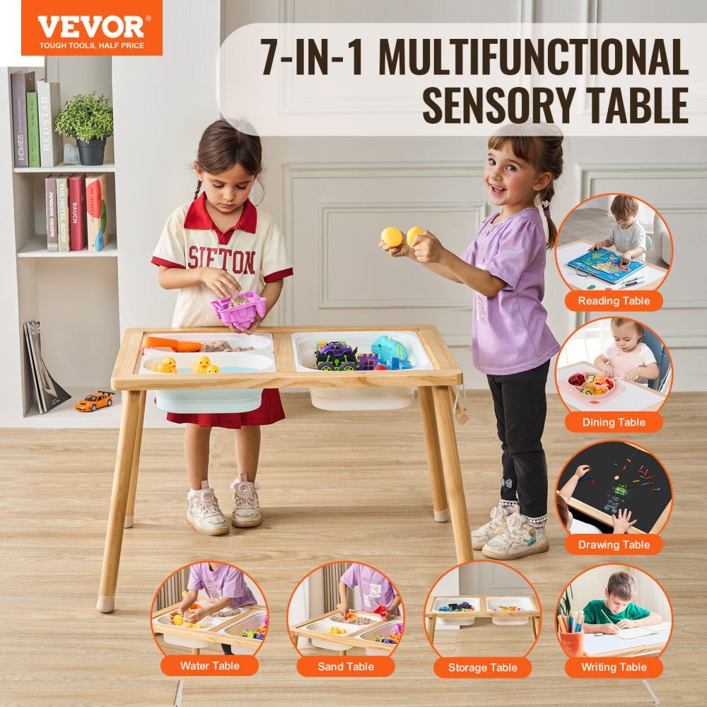 Sensory Table, Kids Activity Table with 3 Foldable Storage Bins and Paper Roll Holder, Sand and Water Table, Wooden Sensory Drawing Table, Gifts for Kids