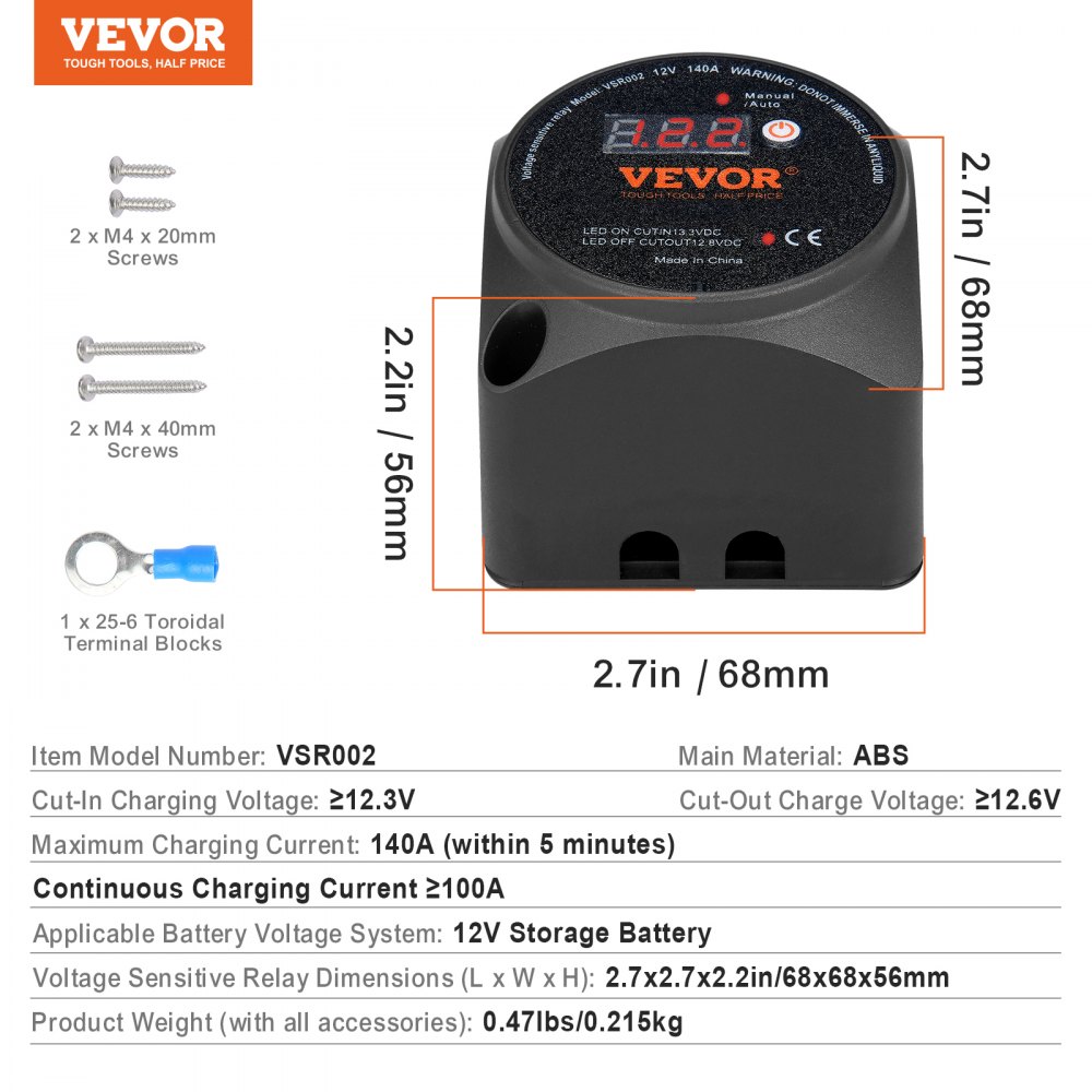Spanningsgestuurd scheidingsrelais 12V 140A Handmatige automatische modus Spanningsgevoelig VSR-relais met LCD-scherm voor ATV UTV RV SUV Vrachtwagen Boot Jacht Spanningsgestuurd scheidingsrelais 12V 140A Handmatige automatische modus Spanningsgevoelig VSR-relais met LCD-scherm voor ATV UTV RV SUV Vrachtwagen Boot Jacht
