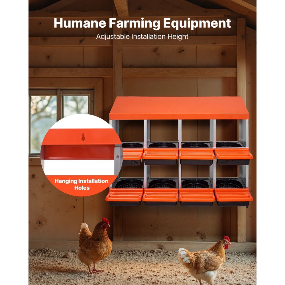 2-tier laying nest 1060x525x800mm, 8 compartments, metal chicken nest with protective collecting lids, poultry nests, roll-off nest, ideal for hens, ducks, chickens & other poultry