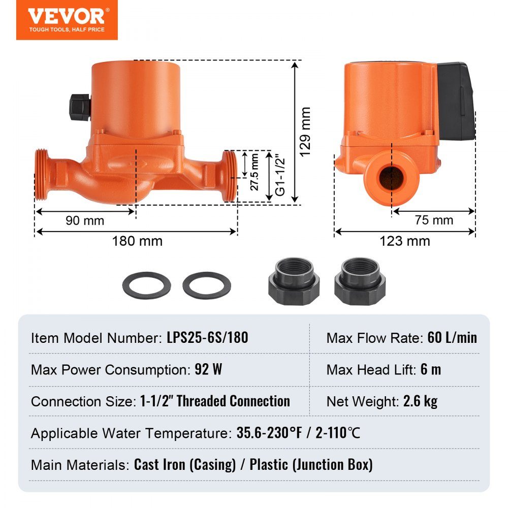Heating pump circulation pump cast iron 220 V 92 W, 60l/min max