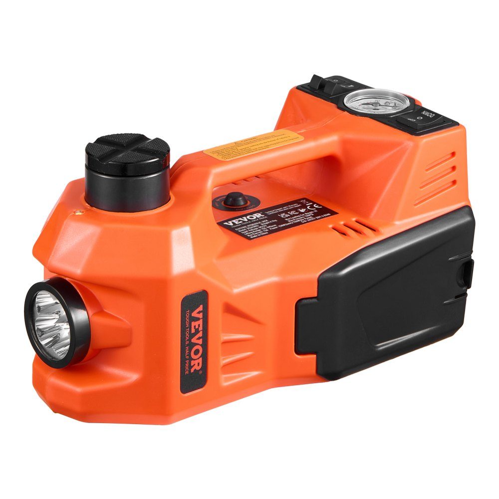 Cric électrique de voiture 5T avec pompe intégrée, changeur de pneu réglable 12 V de remplacement avec marteau de sécurité et lumière LED, ensemble de cric portable pour berline SUV camion