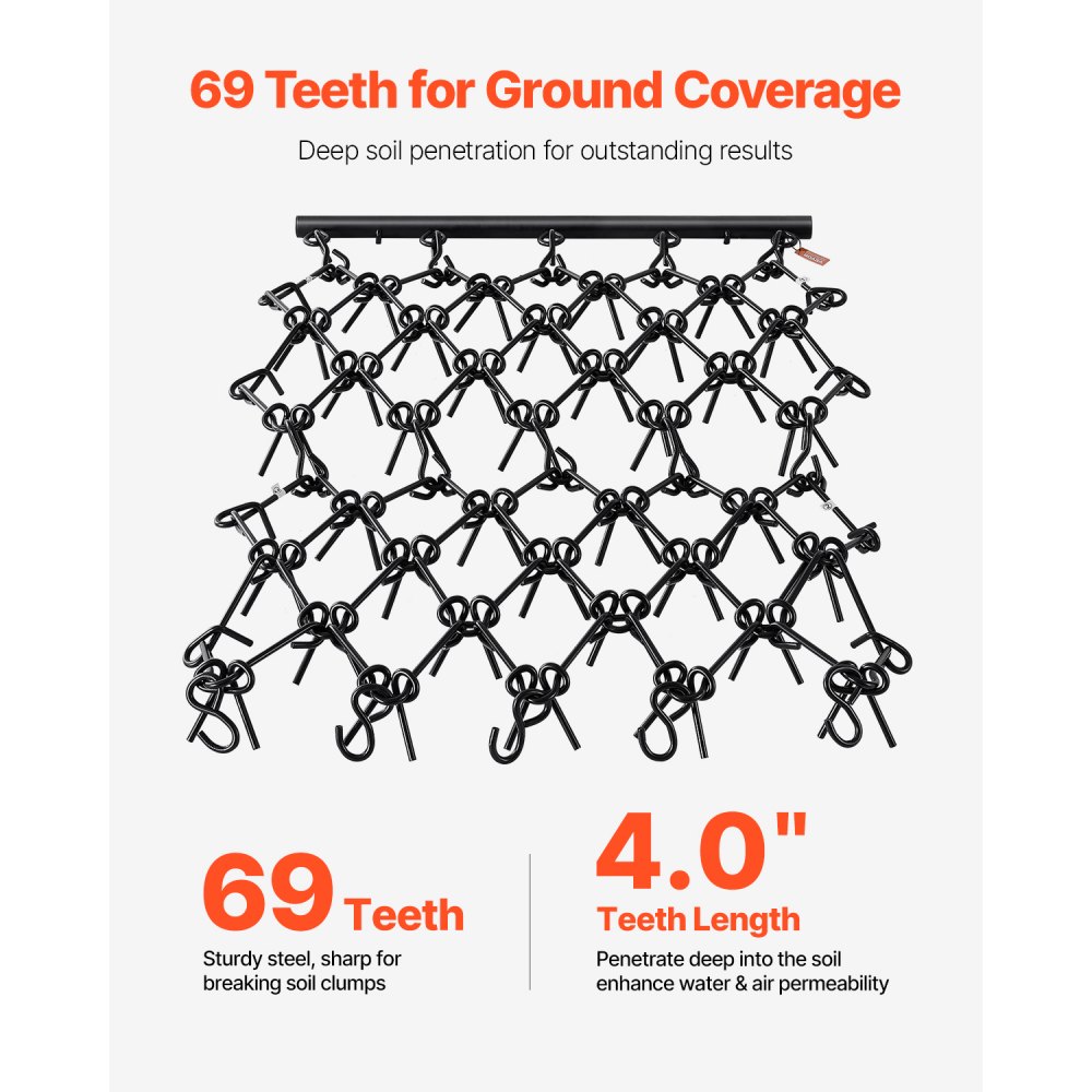 Drag Harrow 2250 x 1140mm Chain Harrow with 69 Sharp Teeth Suitable for ATV and UTV Tractors for Soil Preparation, Seeding, Landscape Smoothing and Gravel Driveway Maintenance Drag Harrow 2250 x 1140mm Chain Harrow with 69 Sharp Teeth Suitable for ATV and UTV Tractors for Soil Preparation, Seeding, Landscape Smoothing and Gravel Driveway Maintenance