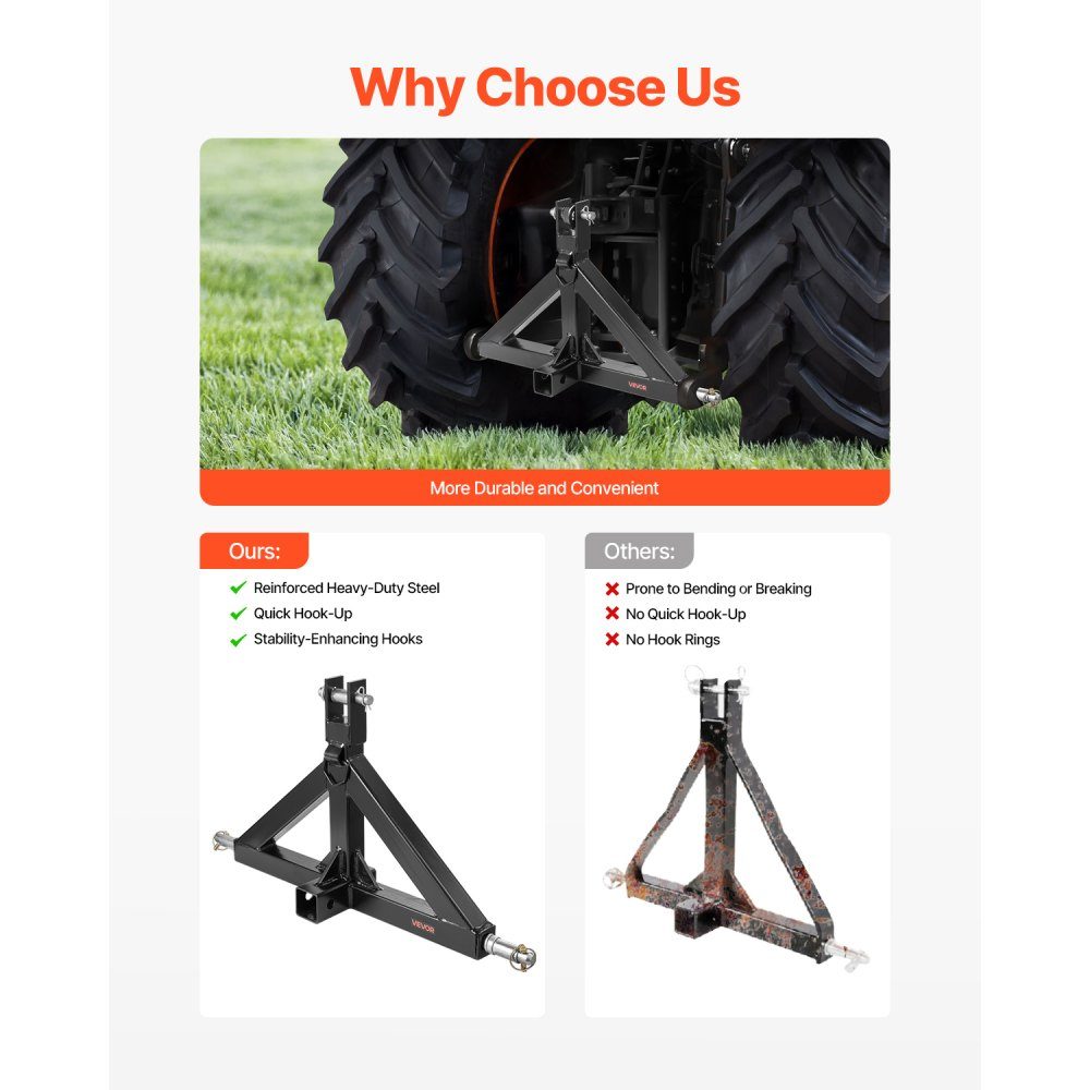 3 Point Tow Hitch with 2" Receiver Three Point Mount 3000lb Capacity Tractor Tow Hitch Adapter Compatible with Kubota, Mahindra, John Deere, Massey Ferguson – Part No. HT-22603