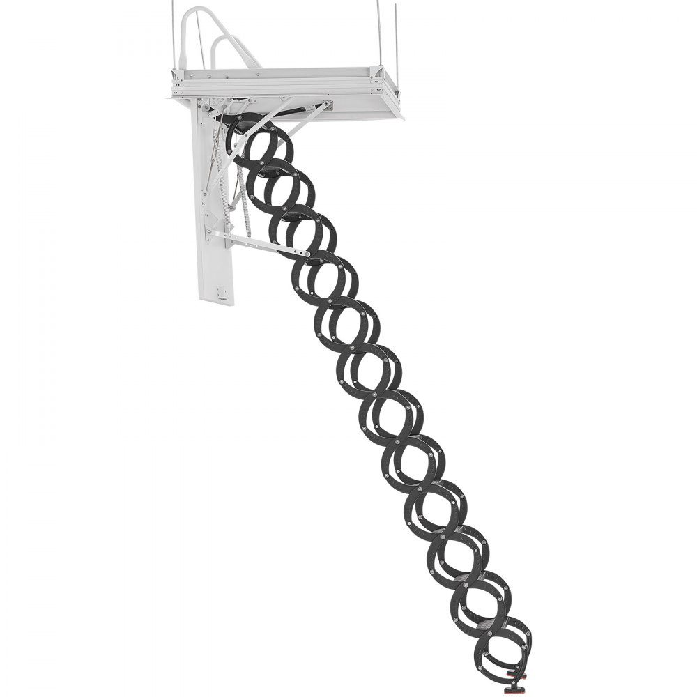 Échelle de grenier, capacité de charge 299,4 kg, adaptée à une hauteur de plafond de 2,9 à 3,1 m et une taille d'ouverture de 1000,76 x 698,5 mm, escalier à ciseaux en acier allié avec tige de traction pour grenier