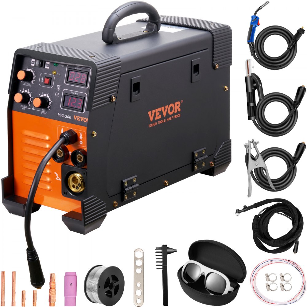 Poste à souder MIG/MMA/LIFT TIG 3 en 1 Soudage au fil fourré 30-200 A (0,8 mm et 1 mm) Technologie IGBT Vitesse du fil 2,2-12 m/min 200 A à