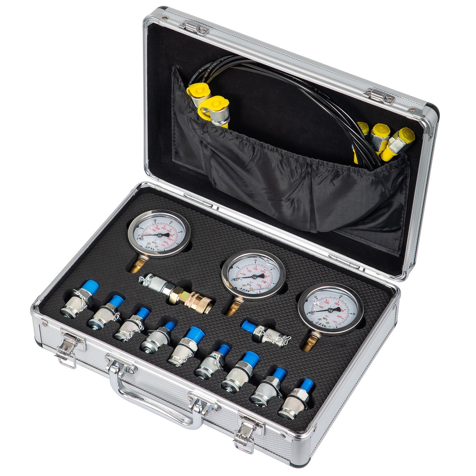 Measuring case 60 mm, hydraulic measuring case with 3 pressure gauges hydraulics, pneumatics, measurement technology, glycerin pressure gauge 1.6 M test hose kit pressure gauge tester hydraulic test set for excavators and machines Measuring case 60 mm, hydraulic measuring case with 3 pressure gauges hydraulics, pneumatics, measurement technology, glycerin pressure gauge 1.6 M test hose kit pressure gauge tester hydraulic test set for excavators and machines