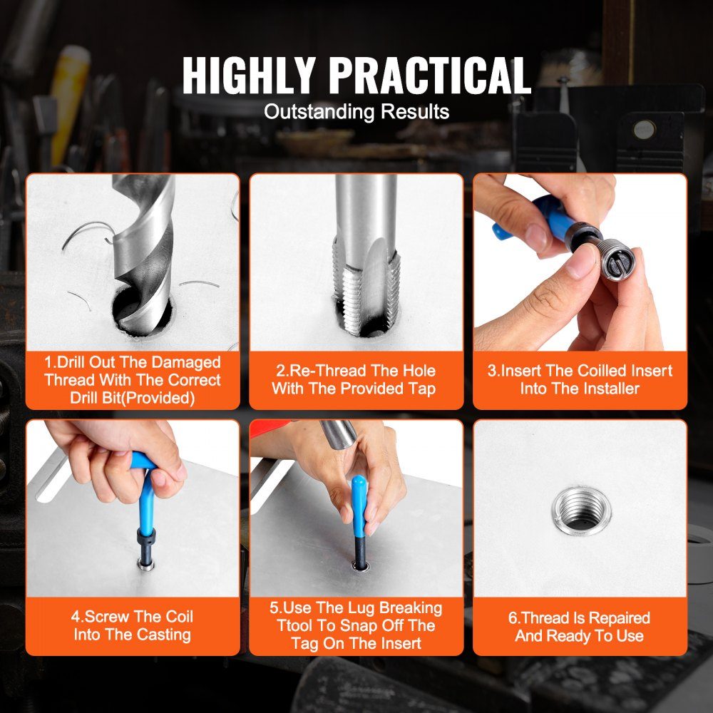 Thread Repair Thread Repair Kit Thread Repair Kit 338 Pieces SAE and Metric Helicoil Set Thread Repair Tools M5 M6 M8 M10 M12 1/4 5/16 3/8 7/16 1/2 Inch HSS Drill Bits