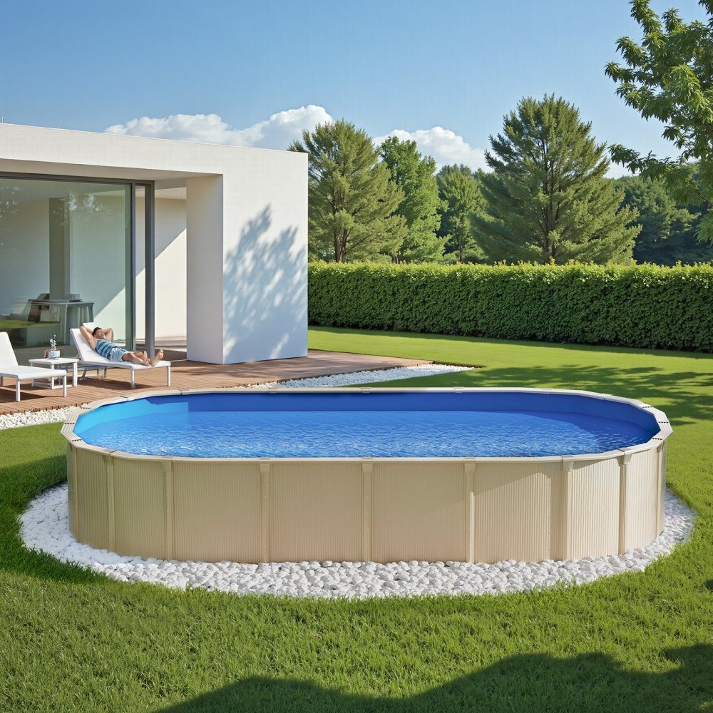 Oval pool liner, 730x375x147 cm, inner liner, replacement liner, inner cover, swimming pool liner, vinyl liner in standard thickness, wear-resistant, for above-ground pools with 132 cm high walls, plain